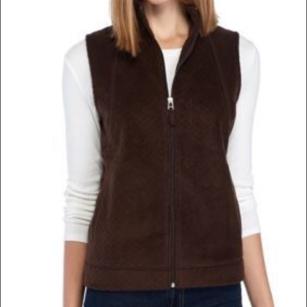 Land's End Zip Front Chocolate Brown Fleece Vest